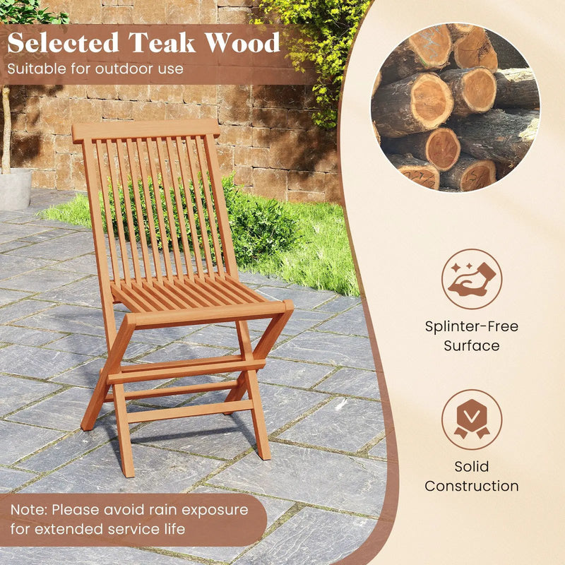 Teak Wood Patio Chairs Set of 2 with High Back and Slatted Seat by DirectDeals