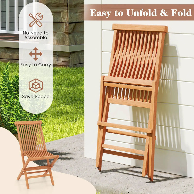 Teak Wood Patio Chairs Set of 2 with High Back and Slatted Seat by DirectDeals