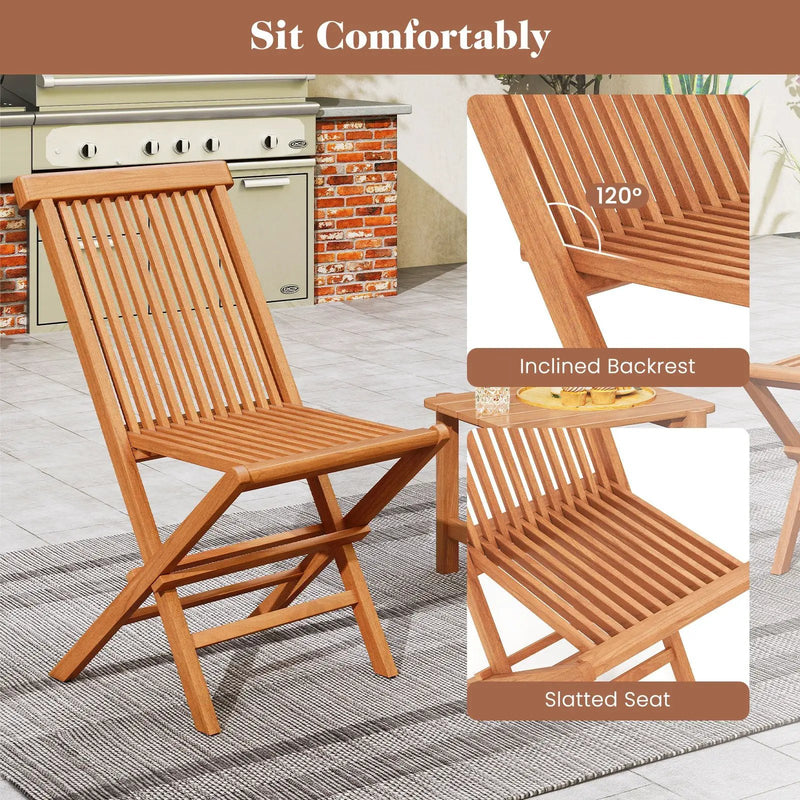 Teak Wood Patio Chairs Set of 2 with High Back and Slatted Seat by DirectDeals
