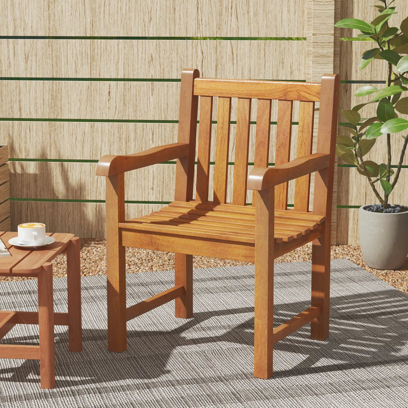 Teak Wood Patio Dining Chair with Slatted Seat Backrest and Solid Legs by DirectDeals