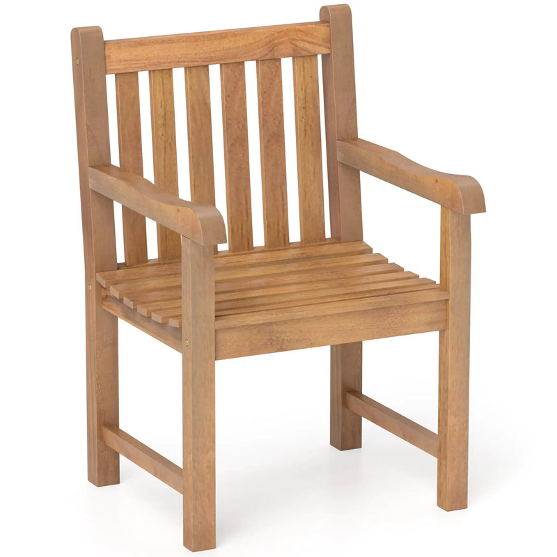 Teak Wood Patio Dining Chair with Slatted Seat Backrest and Solid Legs by DirectDeals