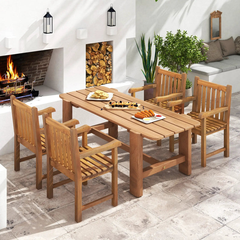 Teak Wood Patio Dining Chair with Slatted Seat Backrest and Solid Legs by DirectDeals