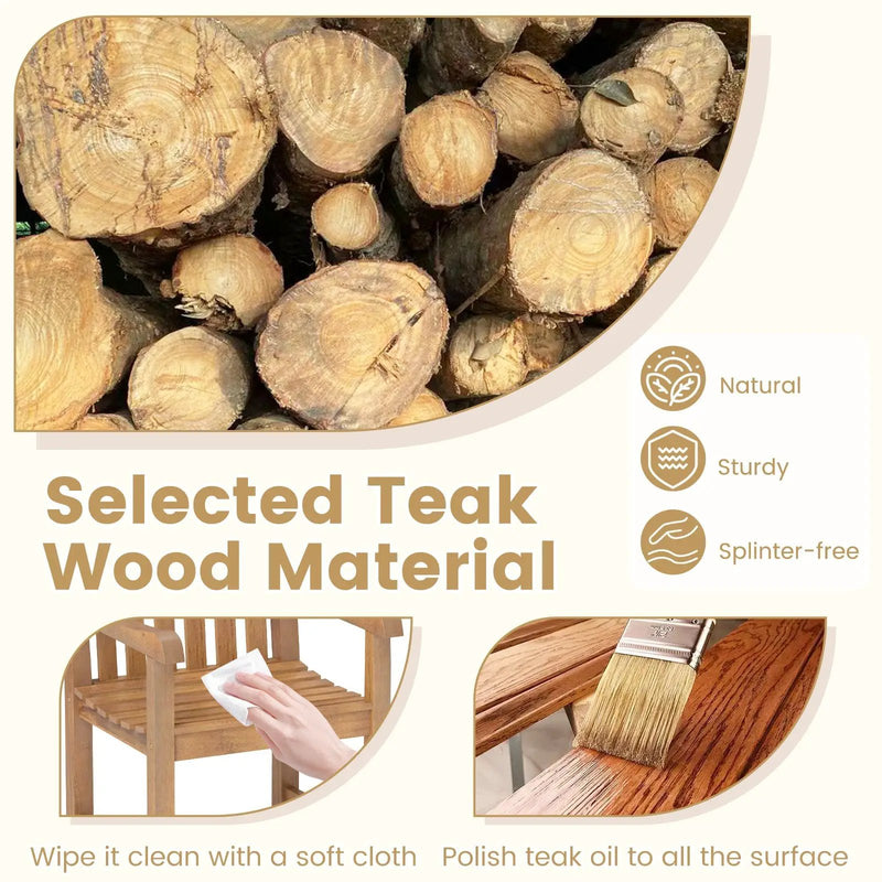 Teak Wood Patio Dining Chair with Slatted Seat Backrest and Solid Legs by DirectDeals