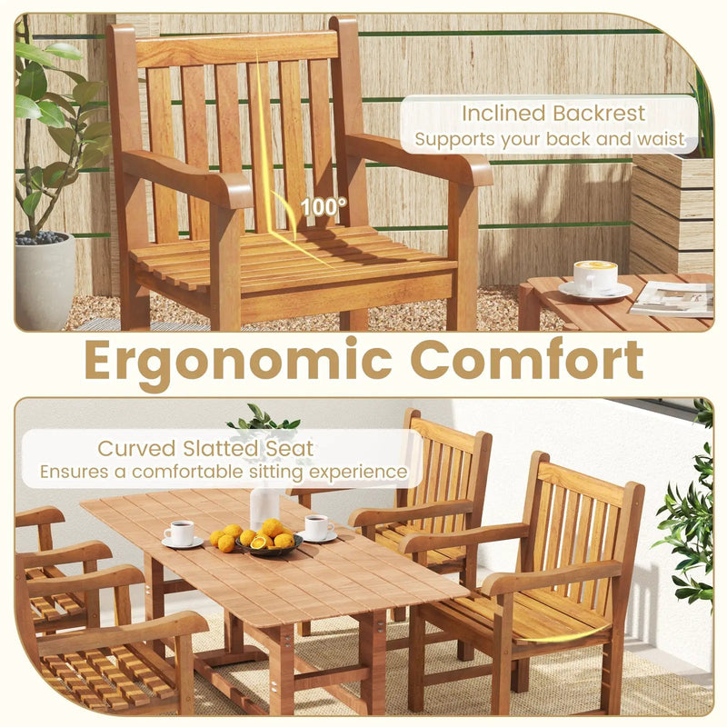 Teak Wood Patio Dining Chair with Slatted Seat Backrest and Solid Legs by DirectDeals