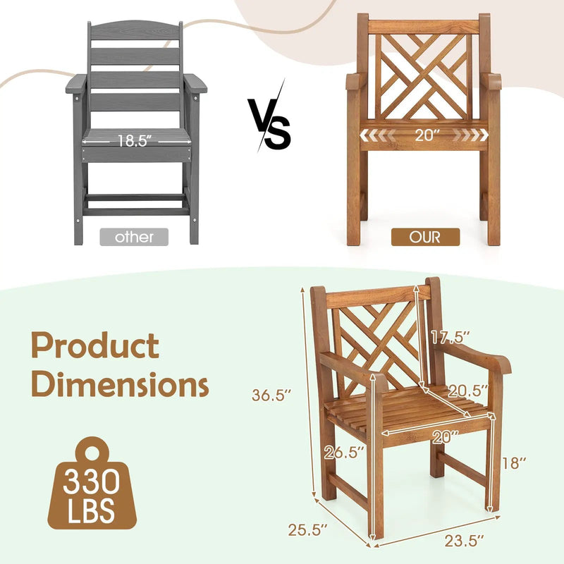Teak Wood Patio Dining Chair with Slatted Seat Cross-Rhombus Backrest and Solid Legs by DirectDeals