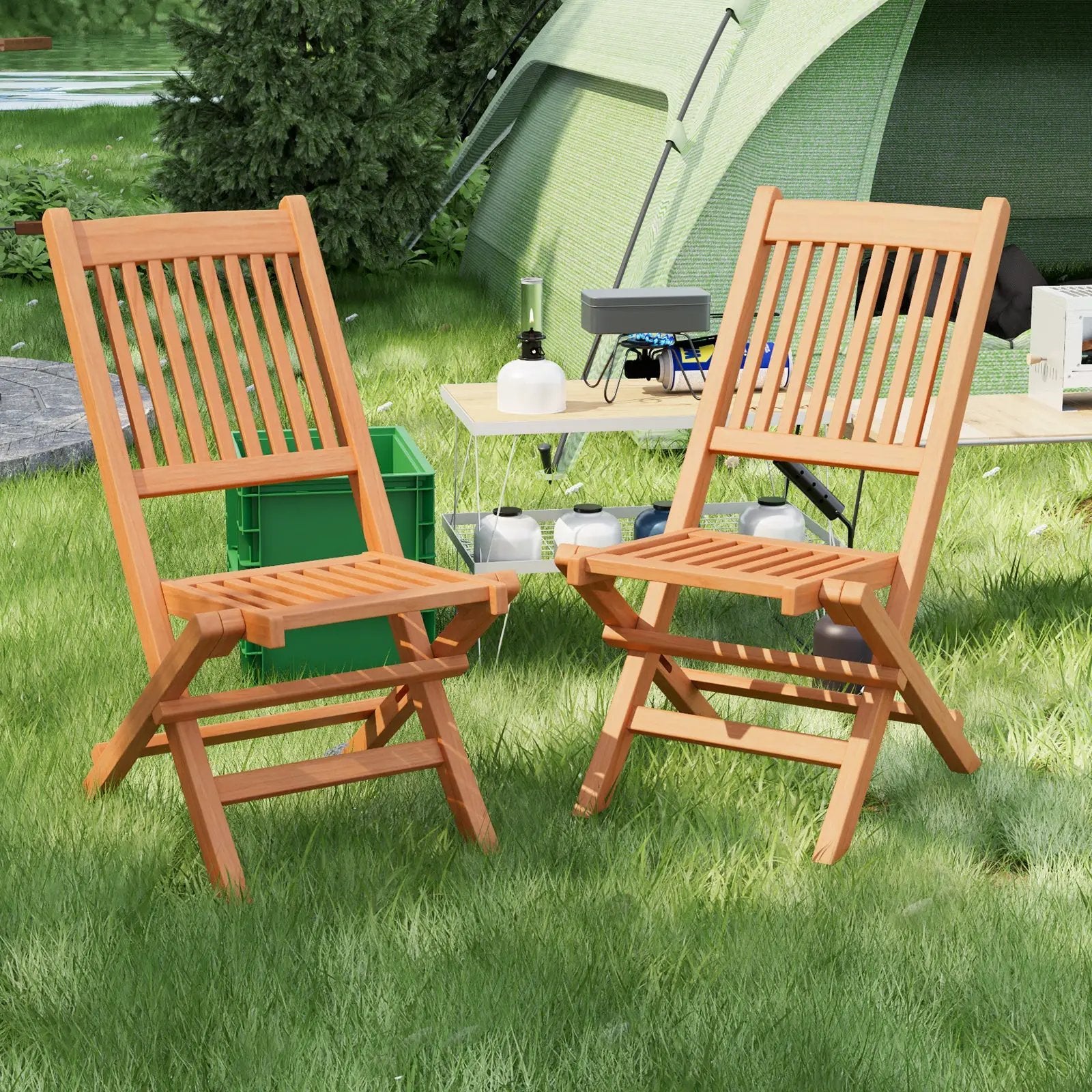 Indonesia Teak Wood Patio Folding Dining Chair with Slatted Seat by DirectDeals