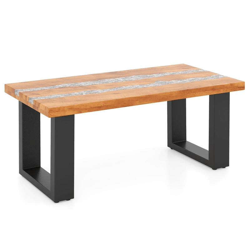 Teak Wood Patio Table with River Feel Epoxy Tabletop by DirectDeals