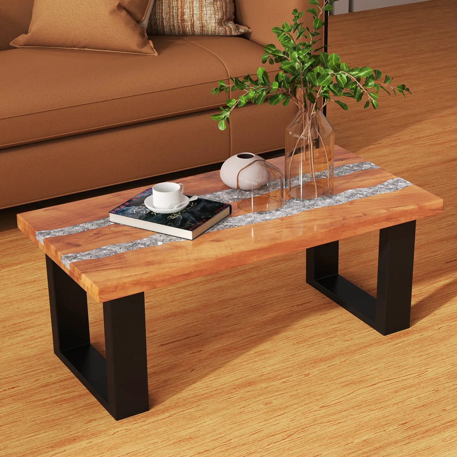 Teak Wood Patio Table with River Feel Epoxy Tabletop by DirectDeals