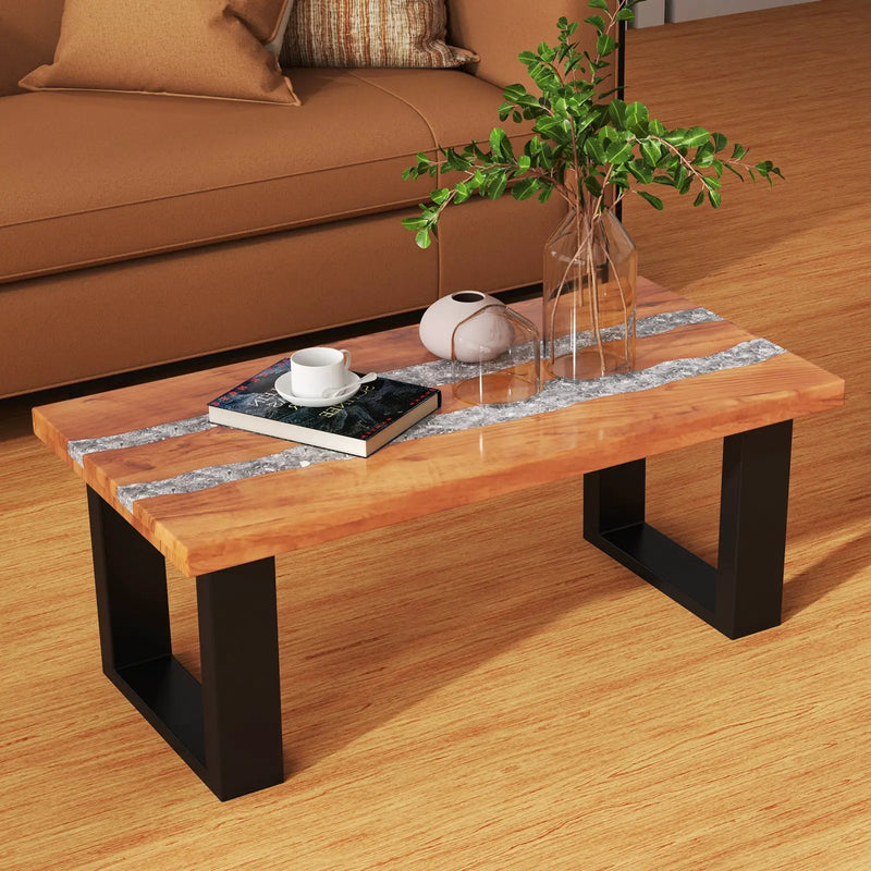 Teak Wood Patio Table with River Feel Epoxy Tabletop by DirectDeals
