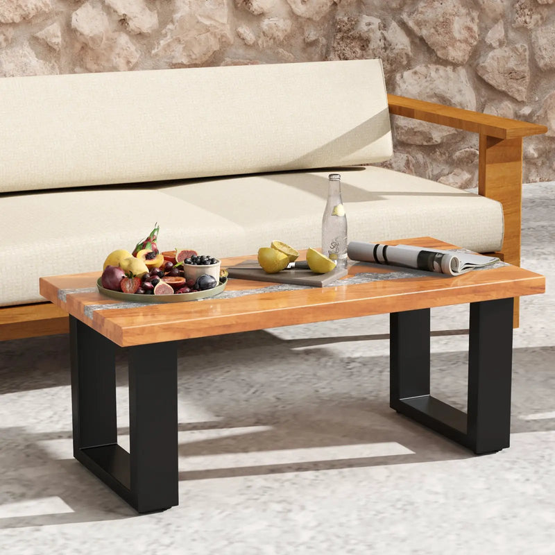 Teak Wood Patio Table with River Feel Epoxy Tabletop by DirectDeals