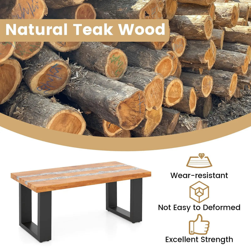 Teak Wood Patio Table with River Feel Epoxy Tabletop by DirectDeals