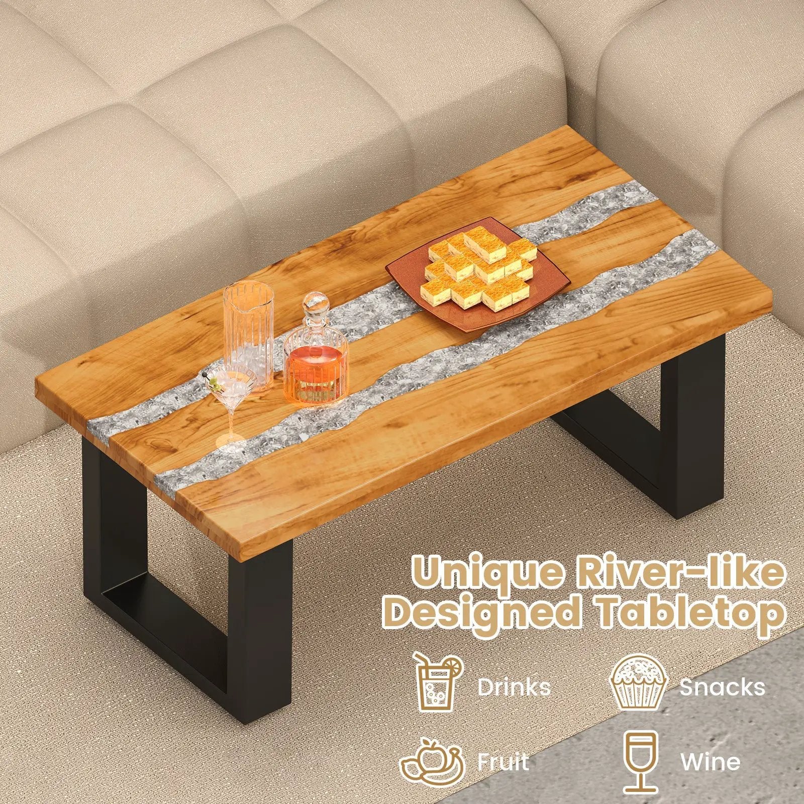 Teak Wood Patio Table with River Feel Epoxy Tabletop by DirectDeals