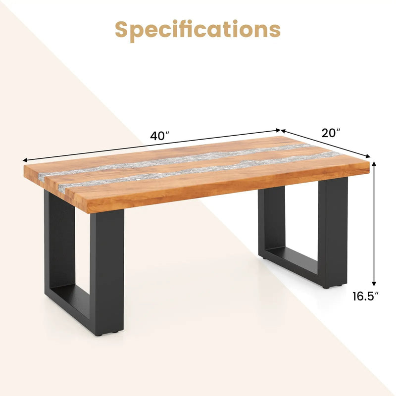 Teak Wood Patio Table with River Feel Epoxy Tabletop by DirectDeals