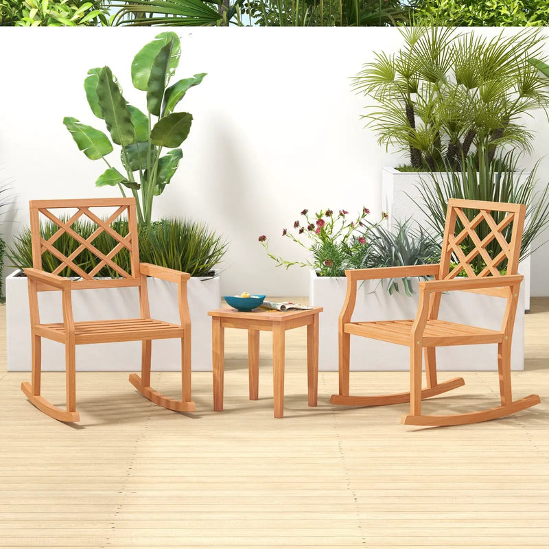 Teak Wood Rocking Chair Oversized Porch Rocker with Backrest and Slatted Seat by DirectDeals