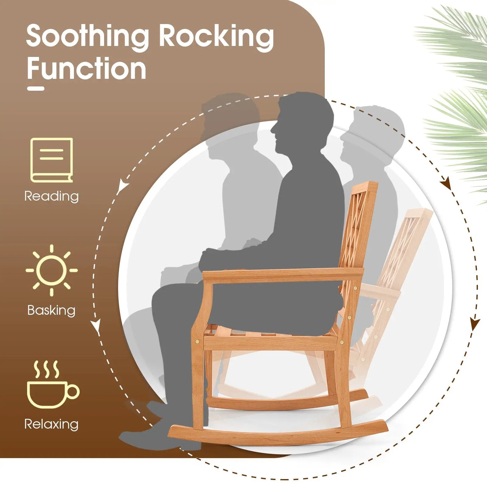 Teak Wood Rocking Chair Oversized Porch Rocker with Backrest and Slatted Seat by DirectDeals