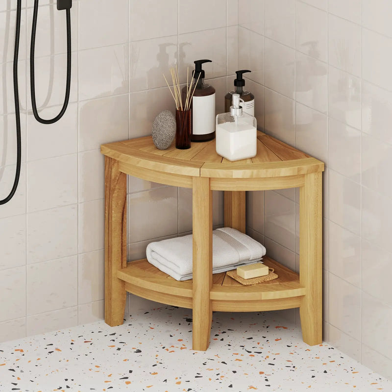 Teak Wood Shower Bench with Storage Shelf for Inside Shower to Sit on by DirectDeals