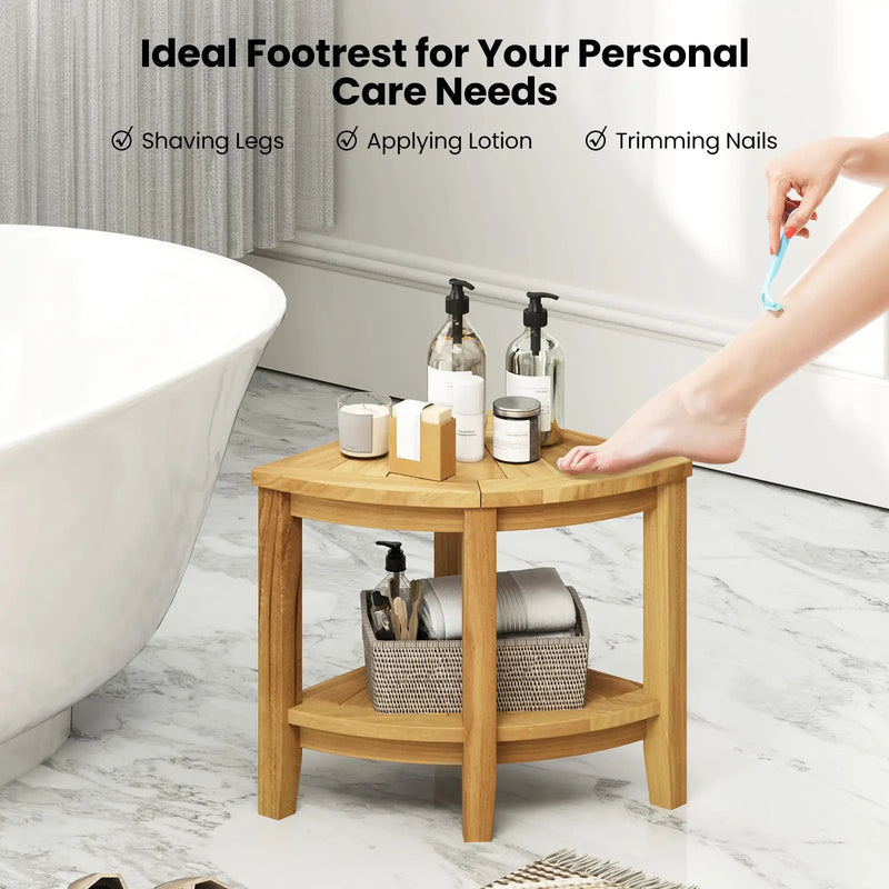 Teak Wood Shower Bench with Storage Shelf for Inside Shower to Sit on by DirectDeals