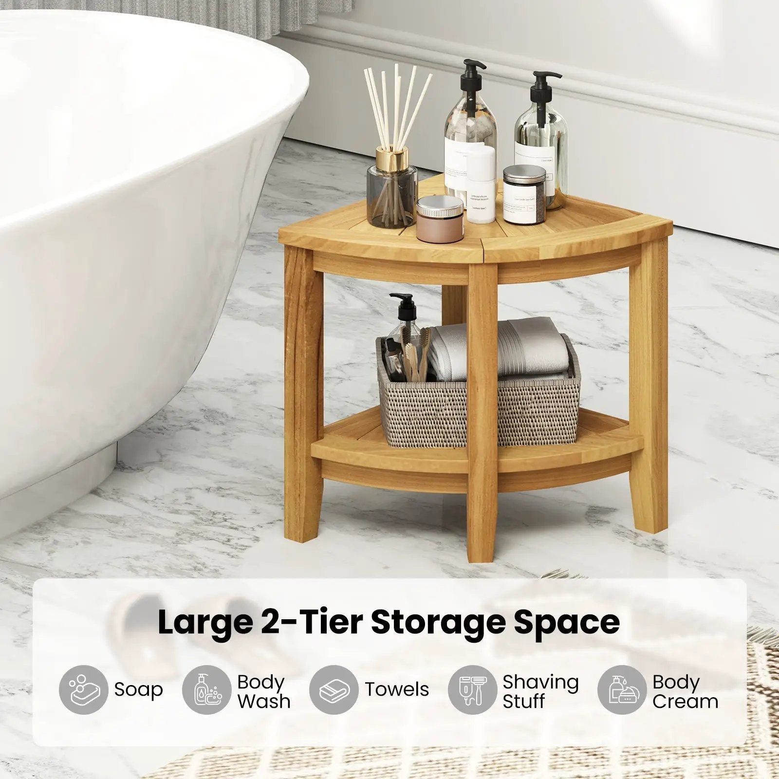 Teak Wood Shower Bench with Storage Shelf for Inside Shower to Sit on by DirectDeals