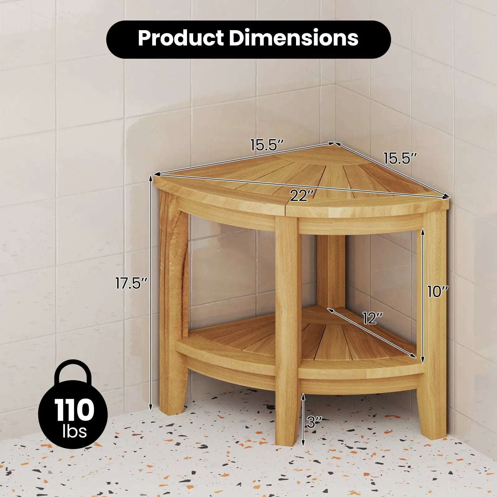 Teak Wood Shower Bench with Storage Shelf for Inside Shower to Sit on by DirectDeals