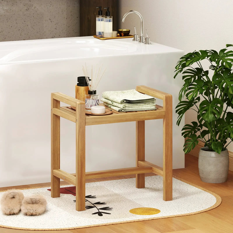 Teak Wood Shower Bench for Inside Shower Shaving Legs by DirectDeals