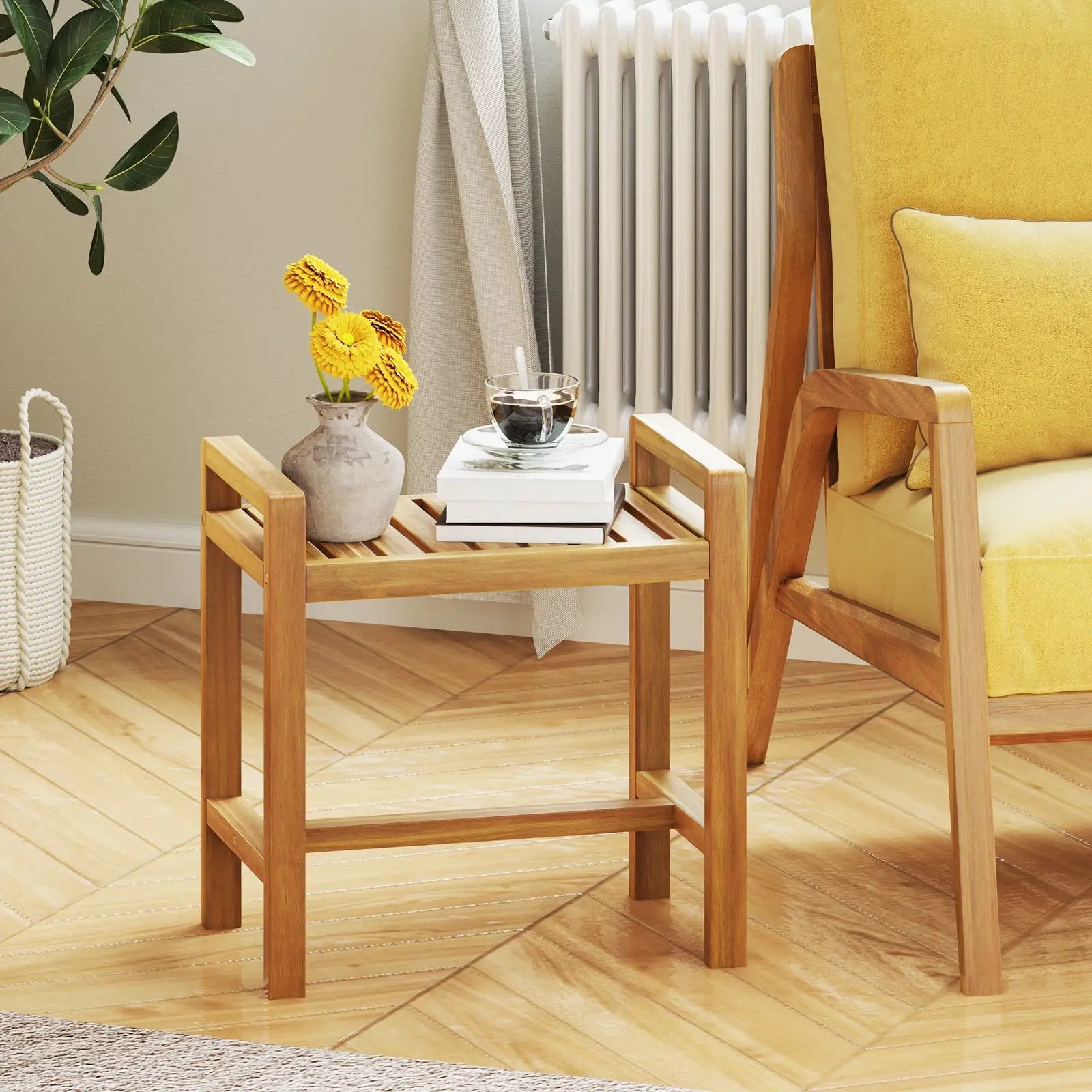 Teak Wood Shower Bench for Inside Shower Shaving Legs by DirectDeals