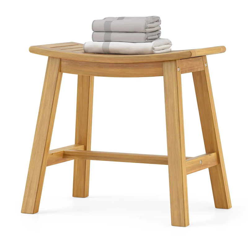 Teak Wood Shower Stool with Curved Seat for Inside Shower Spa by DirectDeals
