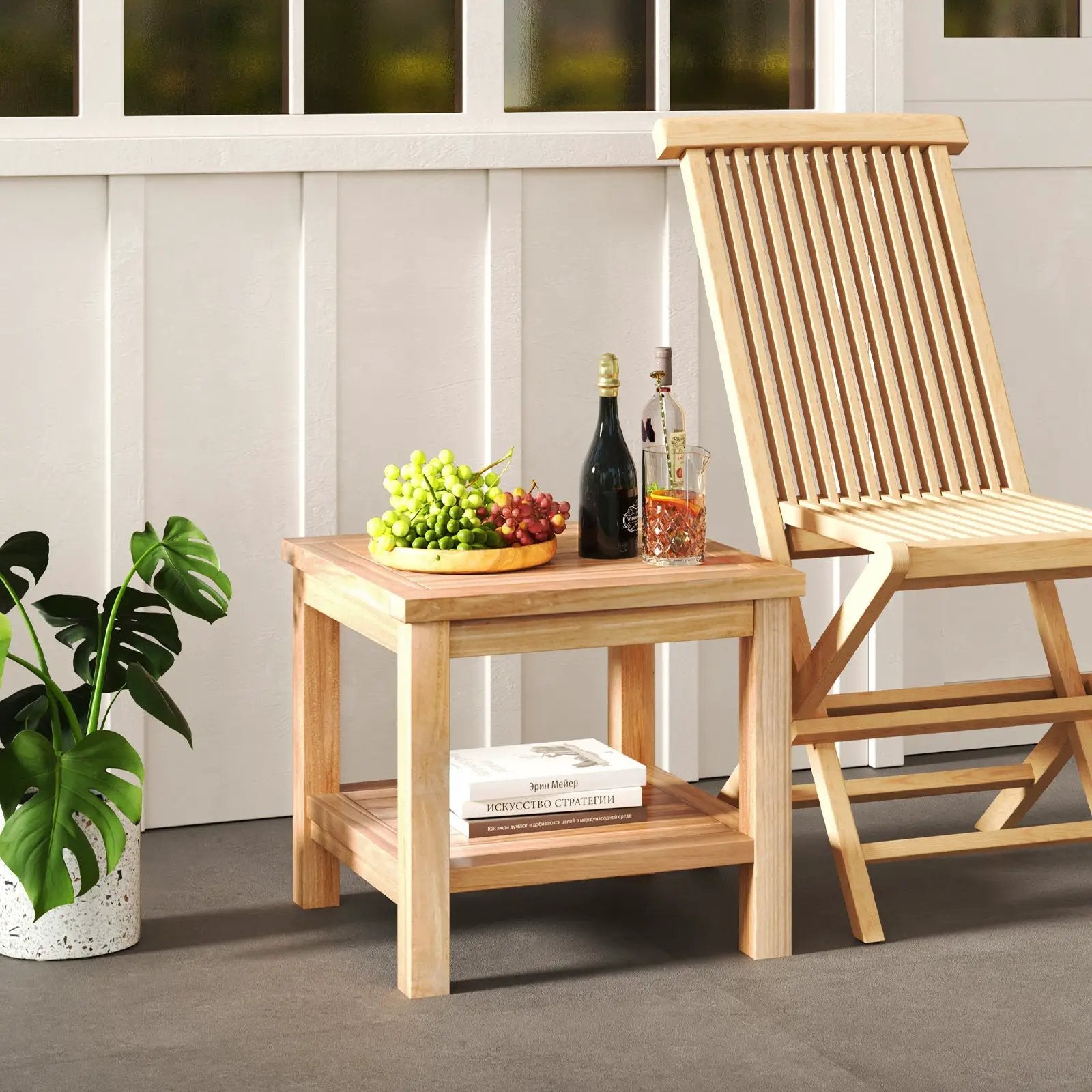 Teak Wood Square Side Table with Open Shelf for Small Space by DirectDeals