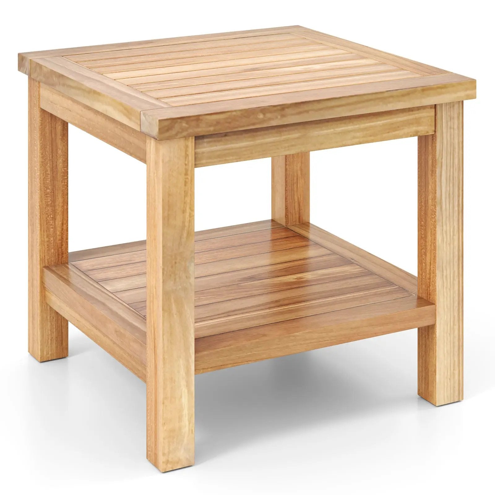 Teak Wood Square Side Table with Open Shelf for Small Space by DirectDeals