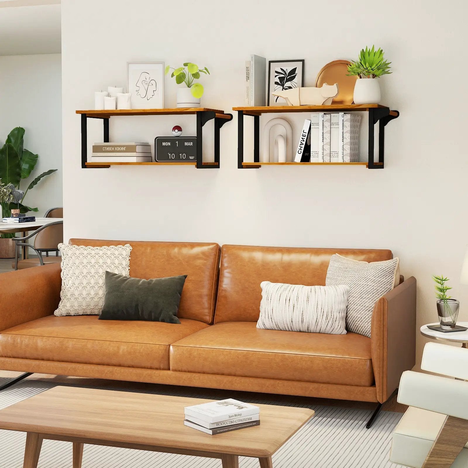 Teak Wood Wall Mounted Floating Shelves with Towel Bar by DirectDeals