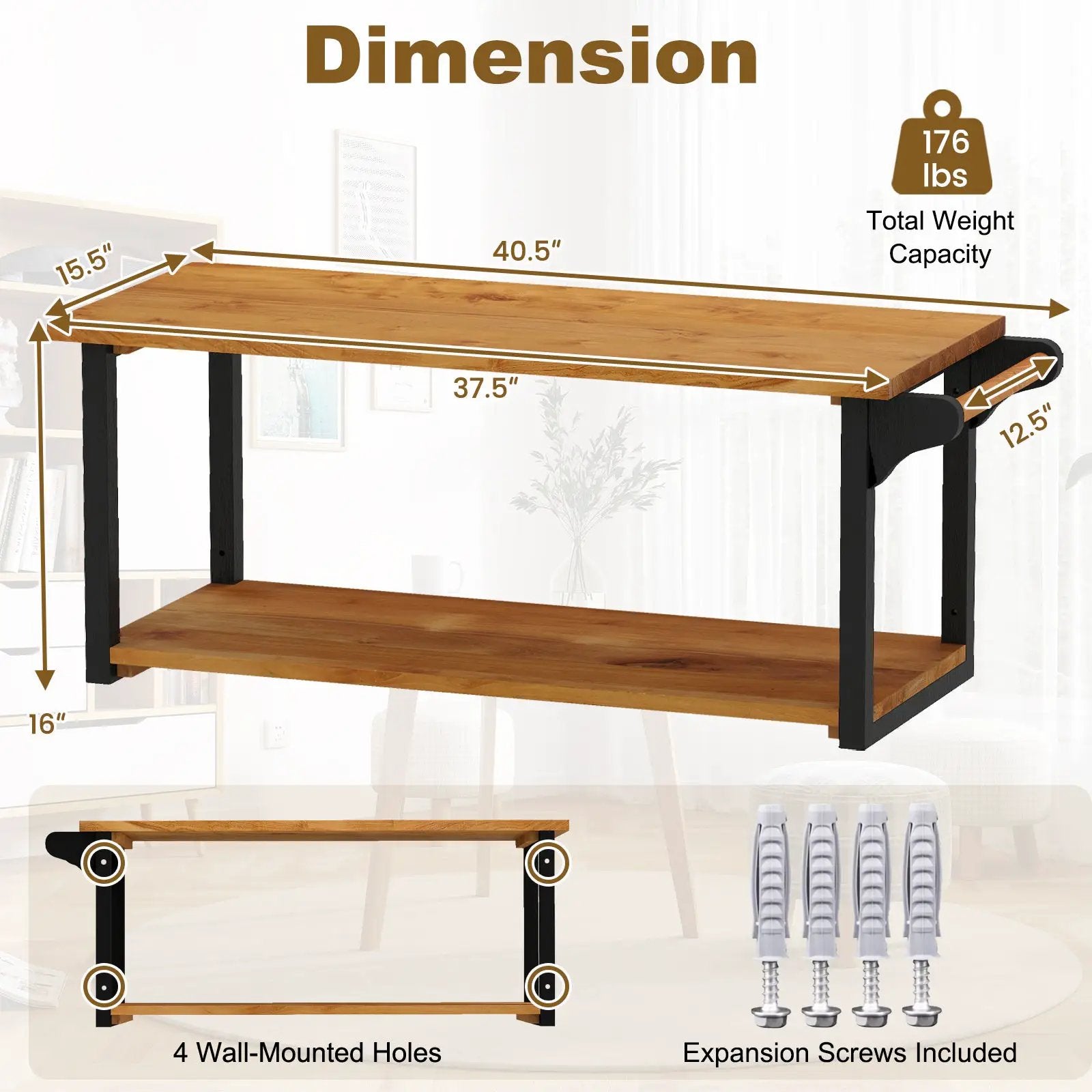 Teak Wood Wall Mounted Floating Shelves with Towel Bar by DirectDeals