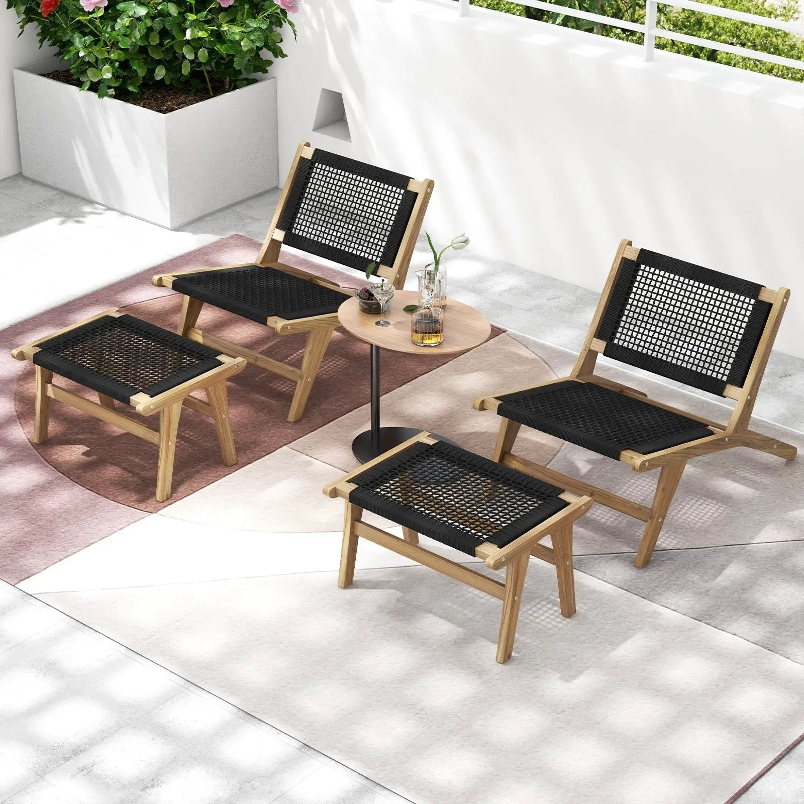 Indoor Outdoor Teak Wooden Chair with Handwoven Cordage Seat and Backrest by DirectDeals