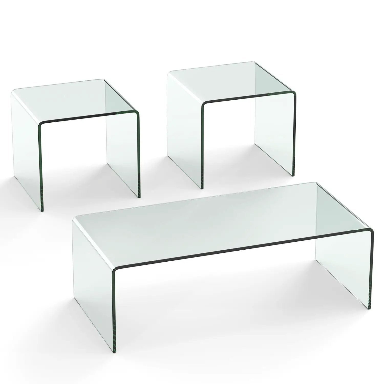 Tempered Glass Coffee Table Set of 3 with 1 Clear Coffee Table and 2 End Tables by DirectDeals