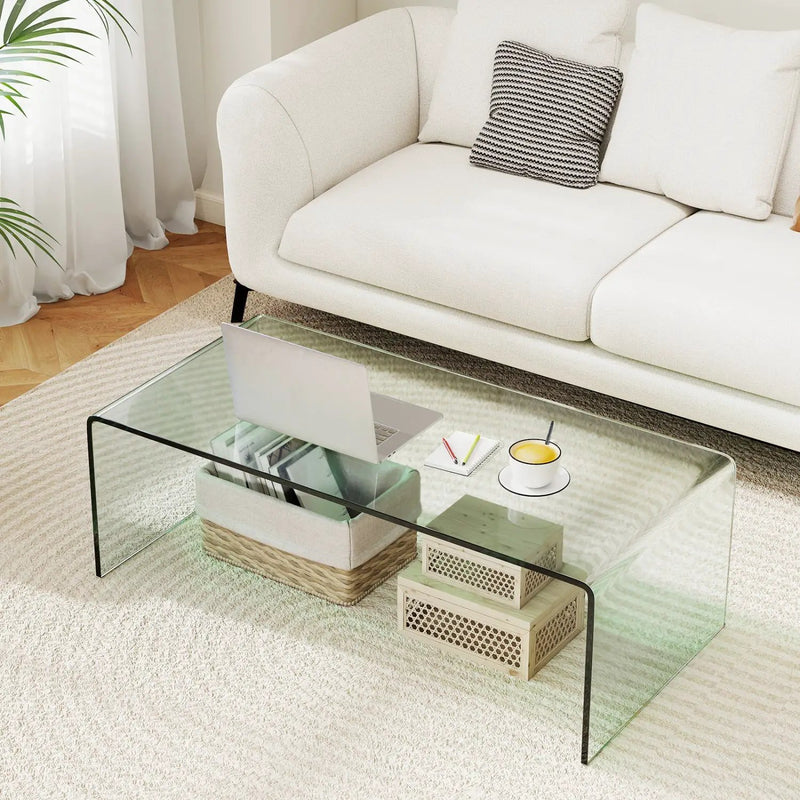 Tempered Glass Coffee Table Set of 3 with 1 Clear Coffee Table and 2 End Tables by DirectDeals