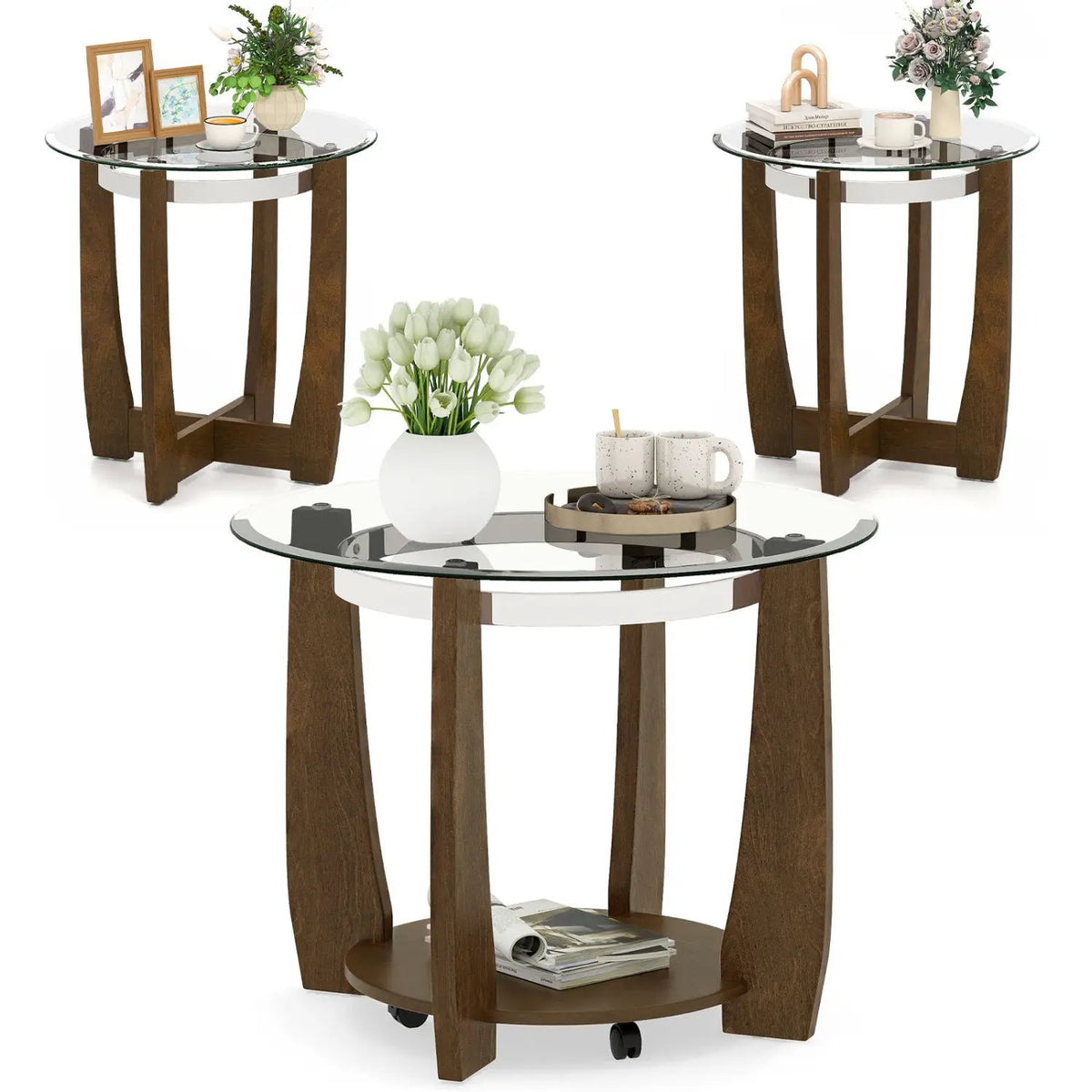 Tempered Glass Coffee Table Set of 3 for Living Room Bedroom, photo 2 of 16