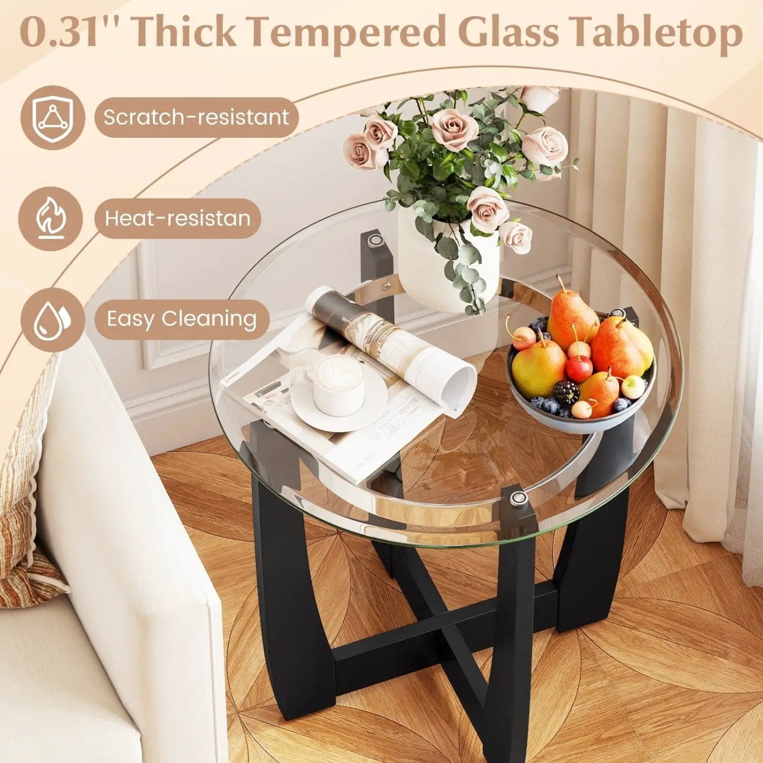 Tempered Glass Coffee Table Set of 3 for Living Room Bedroom by DirectDeals