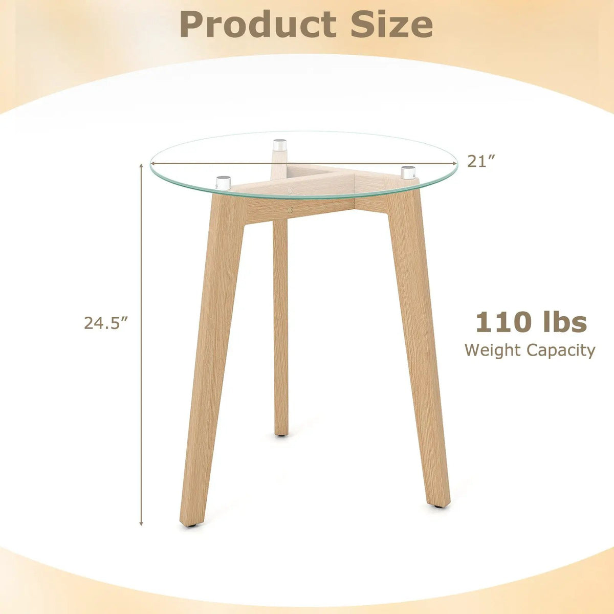 Tempered Glass End Table Round with Solid Rubber Wood Structure, photo 9 of 16