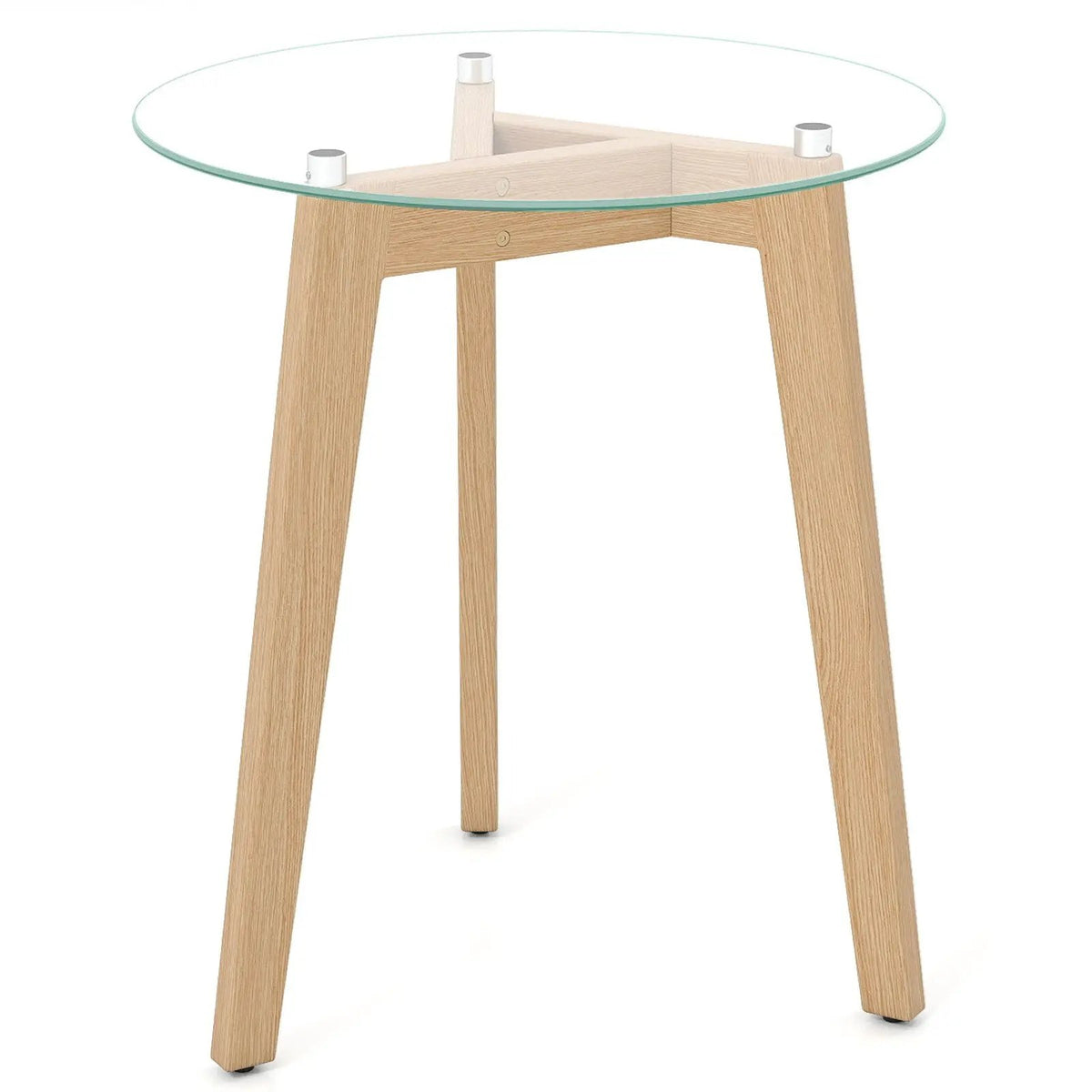 Tempered Glass End Table Round with Solid Rubber Wood Structure, photo 7 of 16