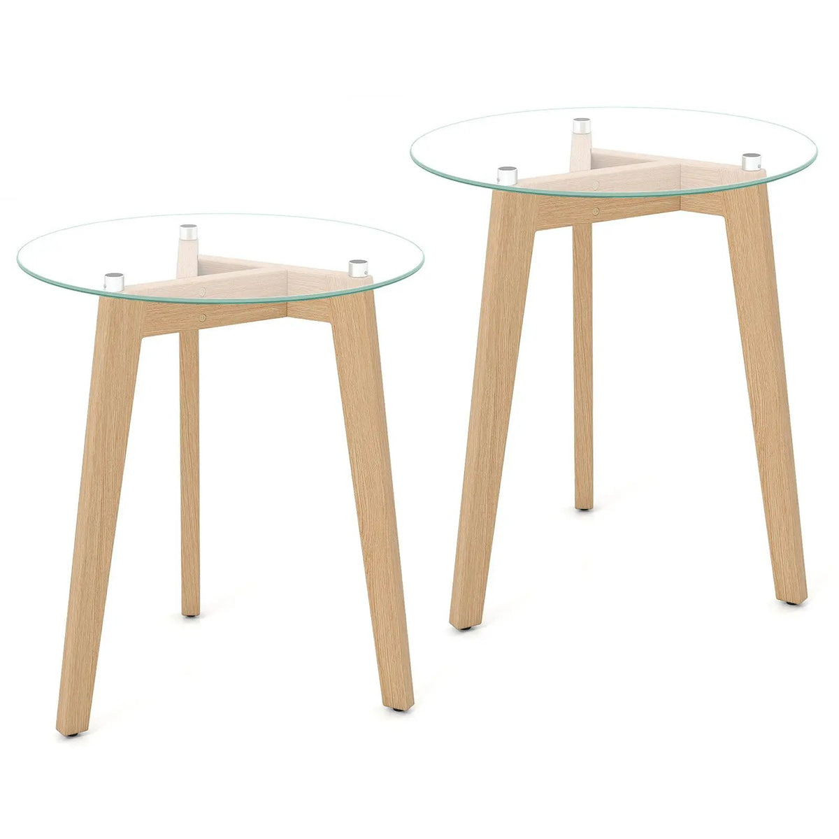 Tempered Glass End Table Round with Solid Rubber Wood Structure, photo 8 of 16