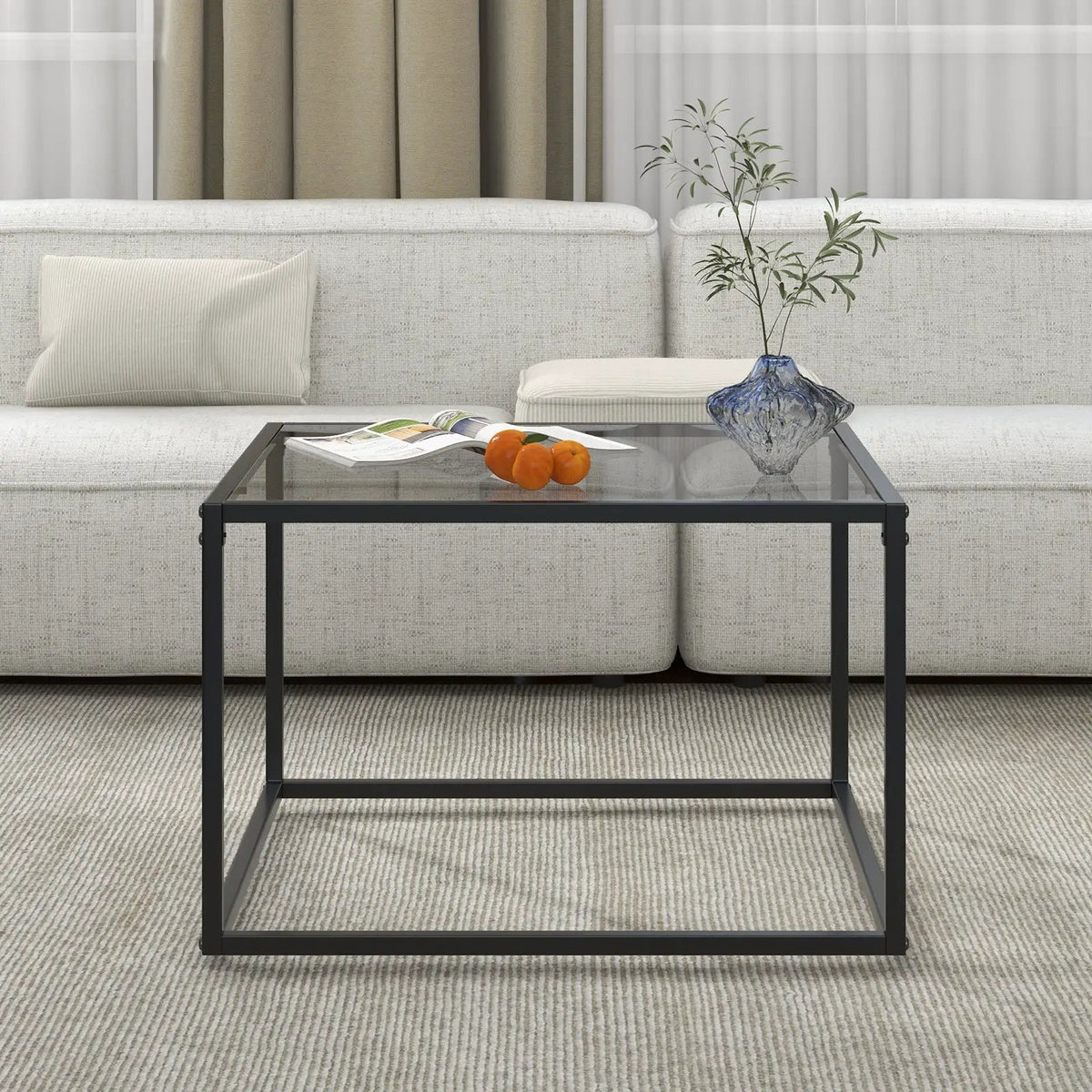 27.5 Inch Home Square Tea Table with Heavy-duty Metal Frame, photo 4 of 16