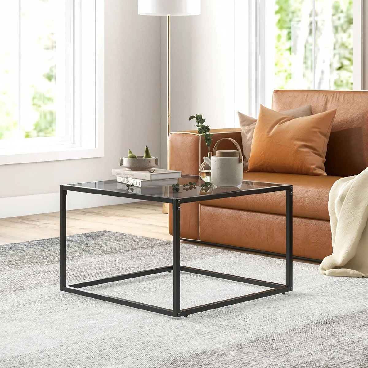 27.5 Inch Home Square Tea Table with Heavy-duty Metal Frame, photo 10 of 16