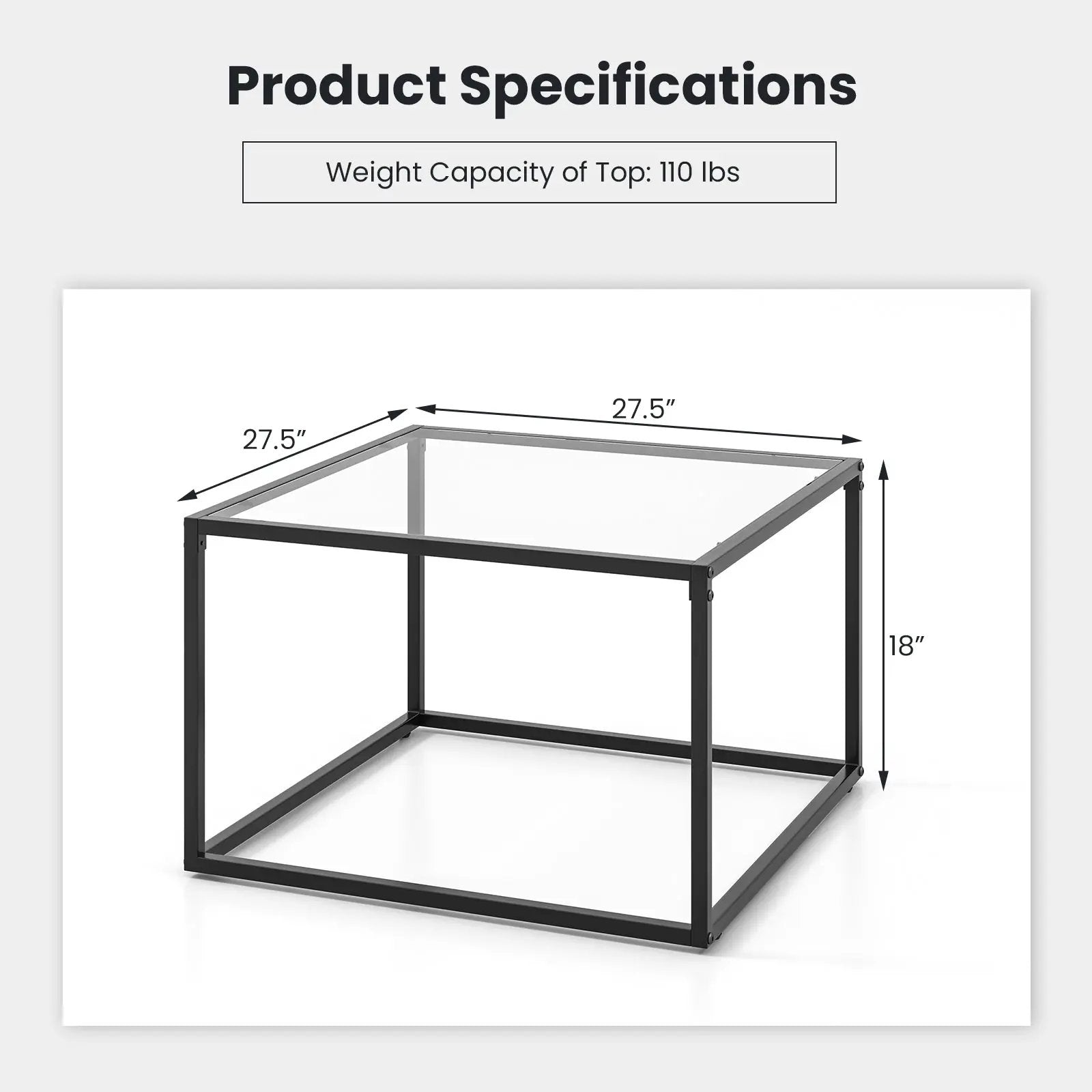 27.5 Inch Home Square Tea Table with Heavy-duty Metal Frame by DirectDeals