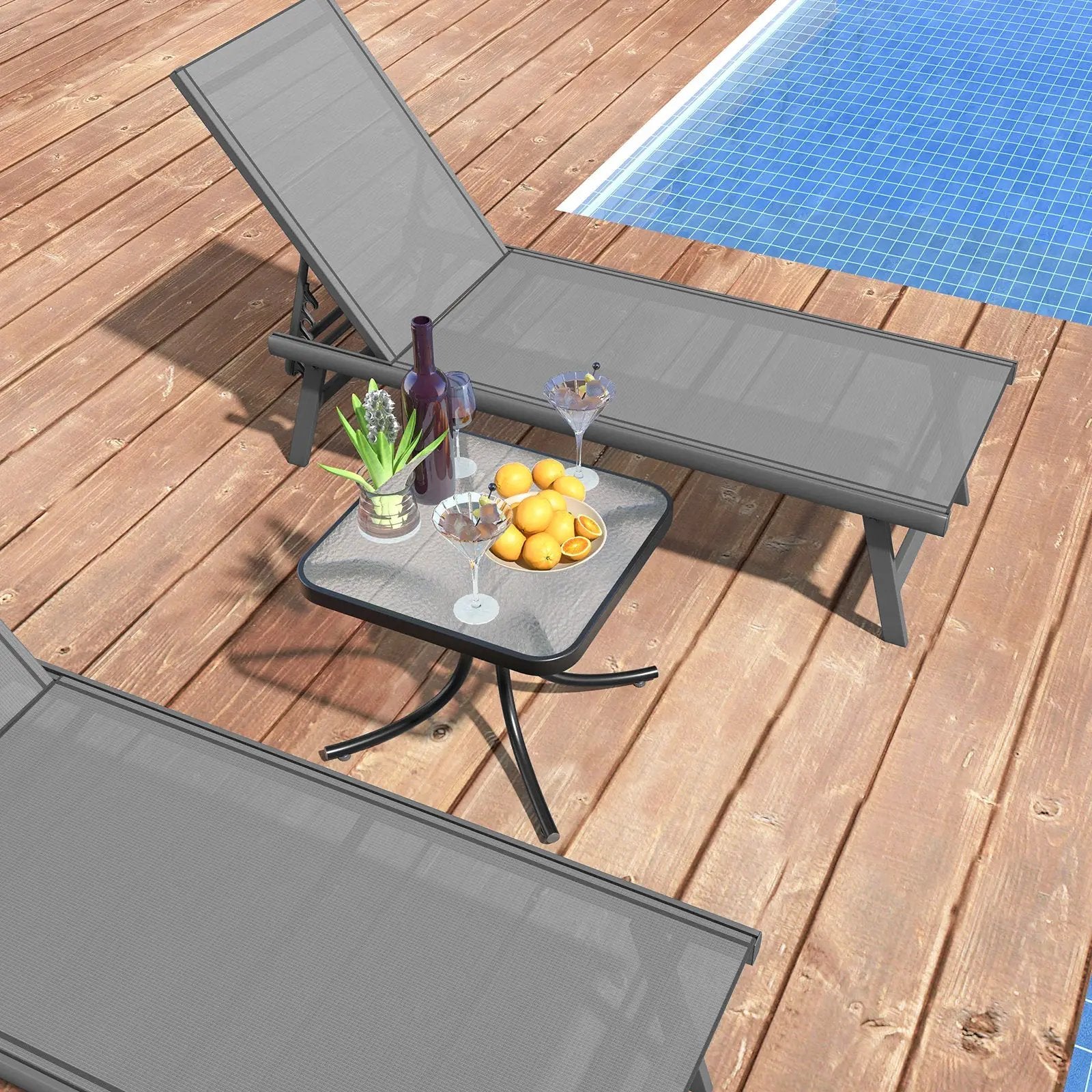 Tempered Glass Top Patio Table with Heavy-duty Metal Frame for Garden Poolside-Black by DirectDeals