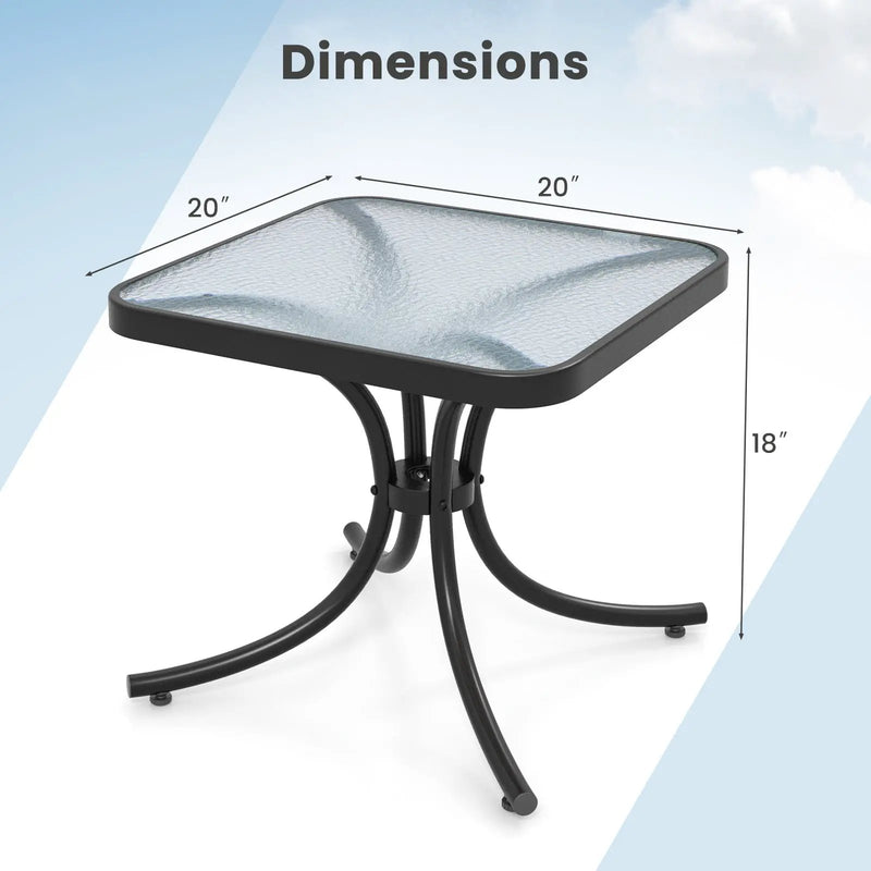 Tempered Glass Top Patio Table with Heavy-duty Metal Frame for Garden Poolside-Black by DirectDeals
