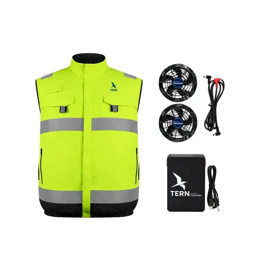30V Battery-Powered High Vis Fan-Cooled Vest Complete Cooling System by Tomahawk Power