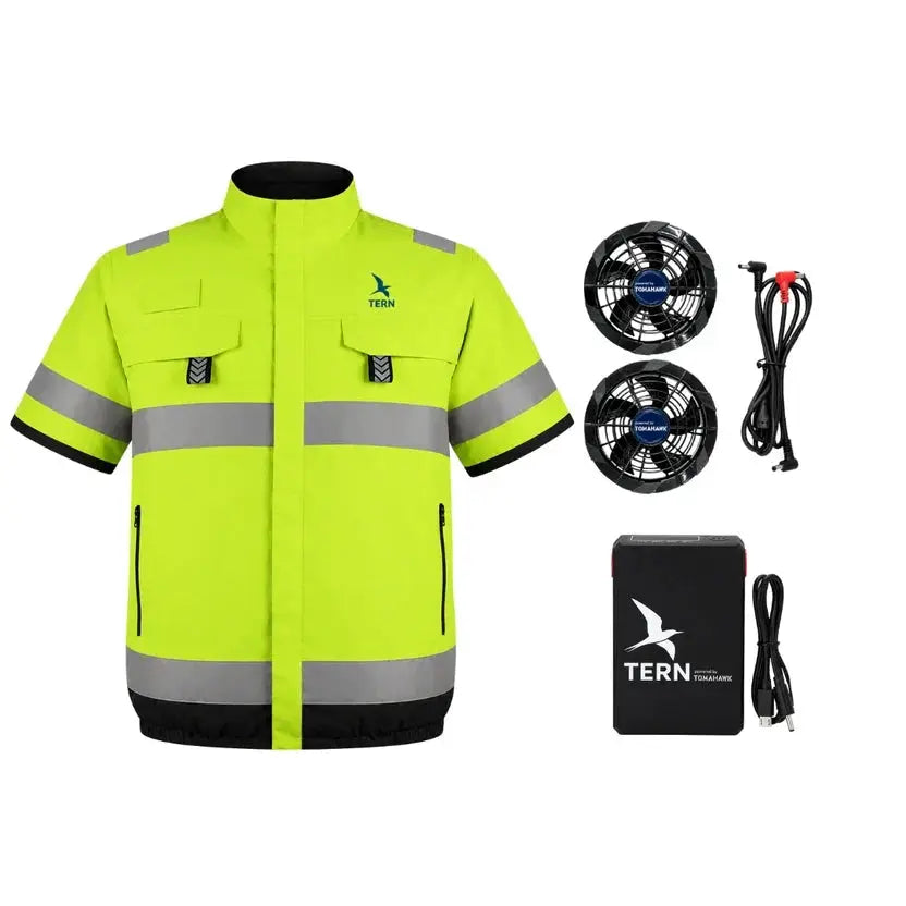 30V Battery-Powered High Vis Fan-Cooled Short Sleeve Complete Cooling System by Tomahawk Power