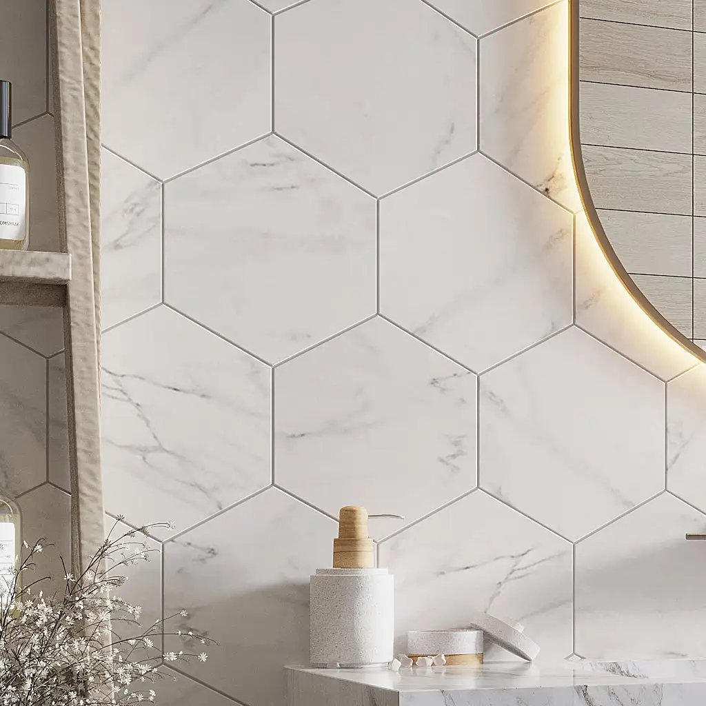 White 8x9 Hexagon Matte Porcelain Tile (25 pack, 9.93 sq ft/case) by Apollo Tile