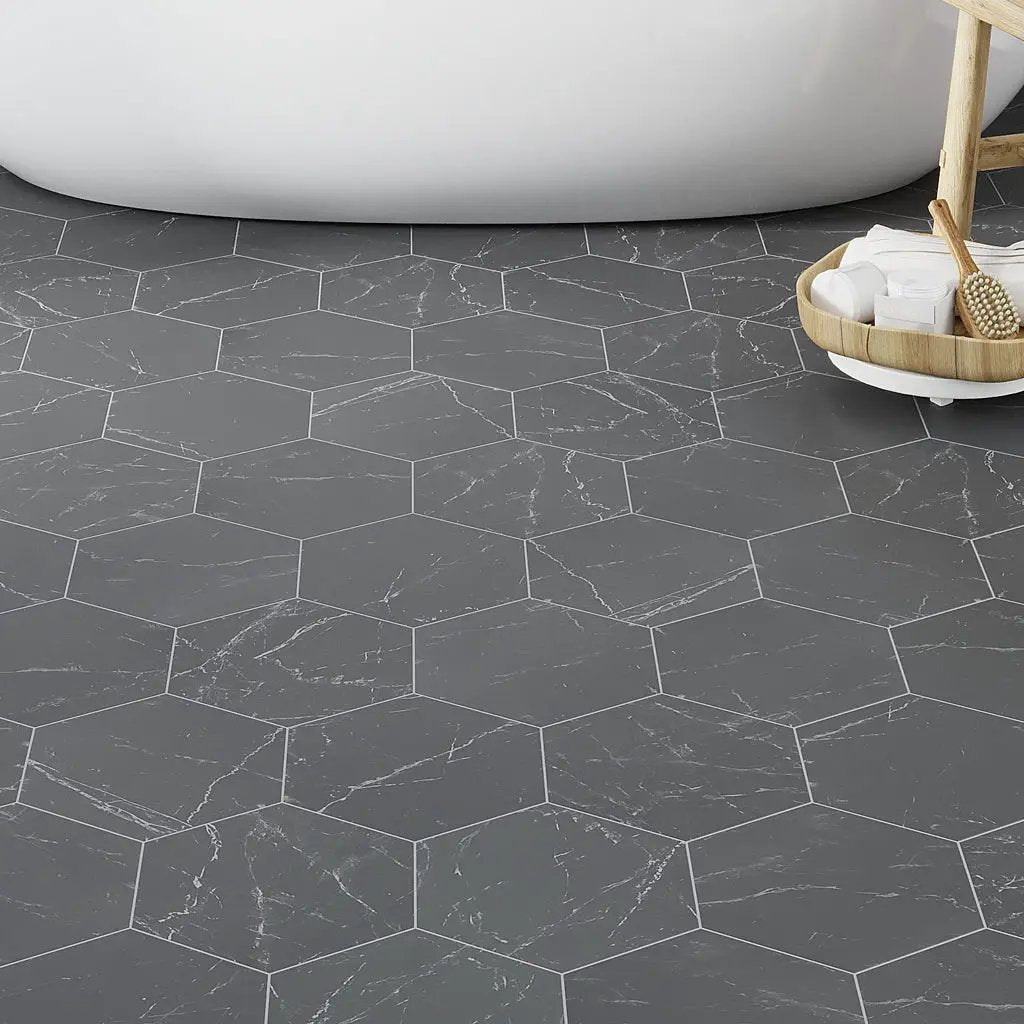 Black 8x9 Matte Hexagon Porcelain Tile (25 pack, 9.93 sq ft/case) by Apollo Tile