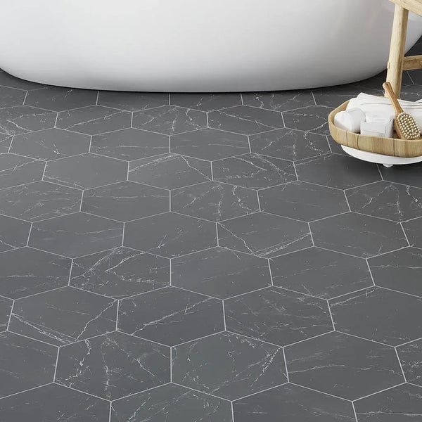 Black 8x9 Matte Hexagon Porcelain Tile (25 pack, 9.93 sq ft/case)