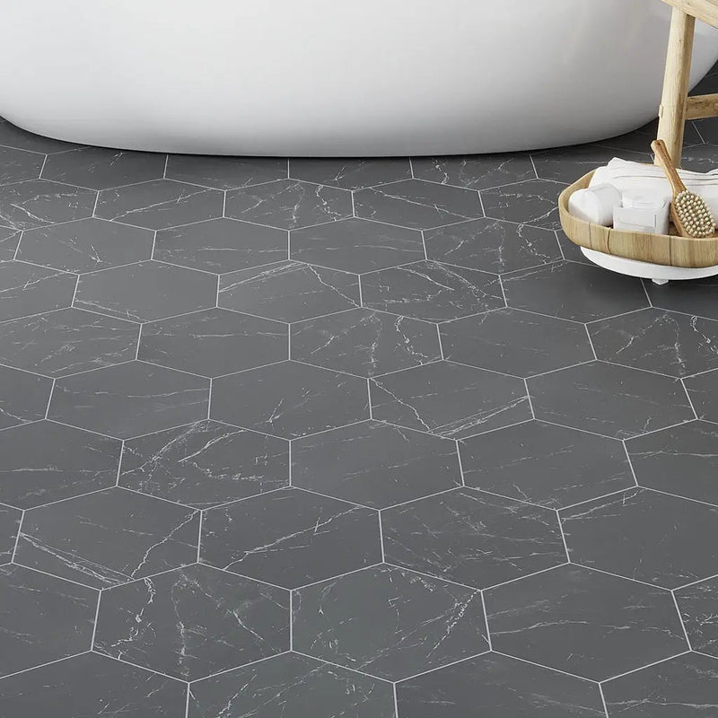 Black 8x9 Matte Hexagon Porcelain Tile (25 pack, 9.93 sq ft/case) by Apollo Tile