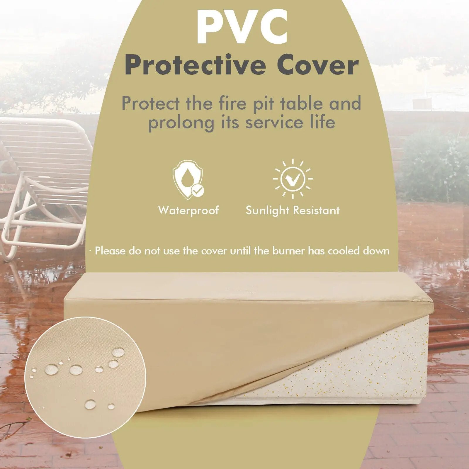 42 Inch 50 000 BTU Rectangle Terrazzo Fire Pit Table with PVC Cover-White by DirectDeals